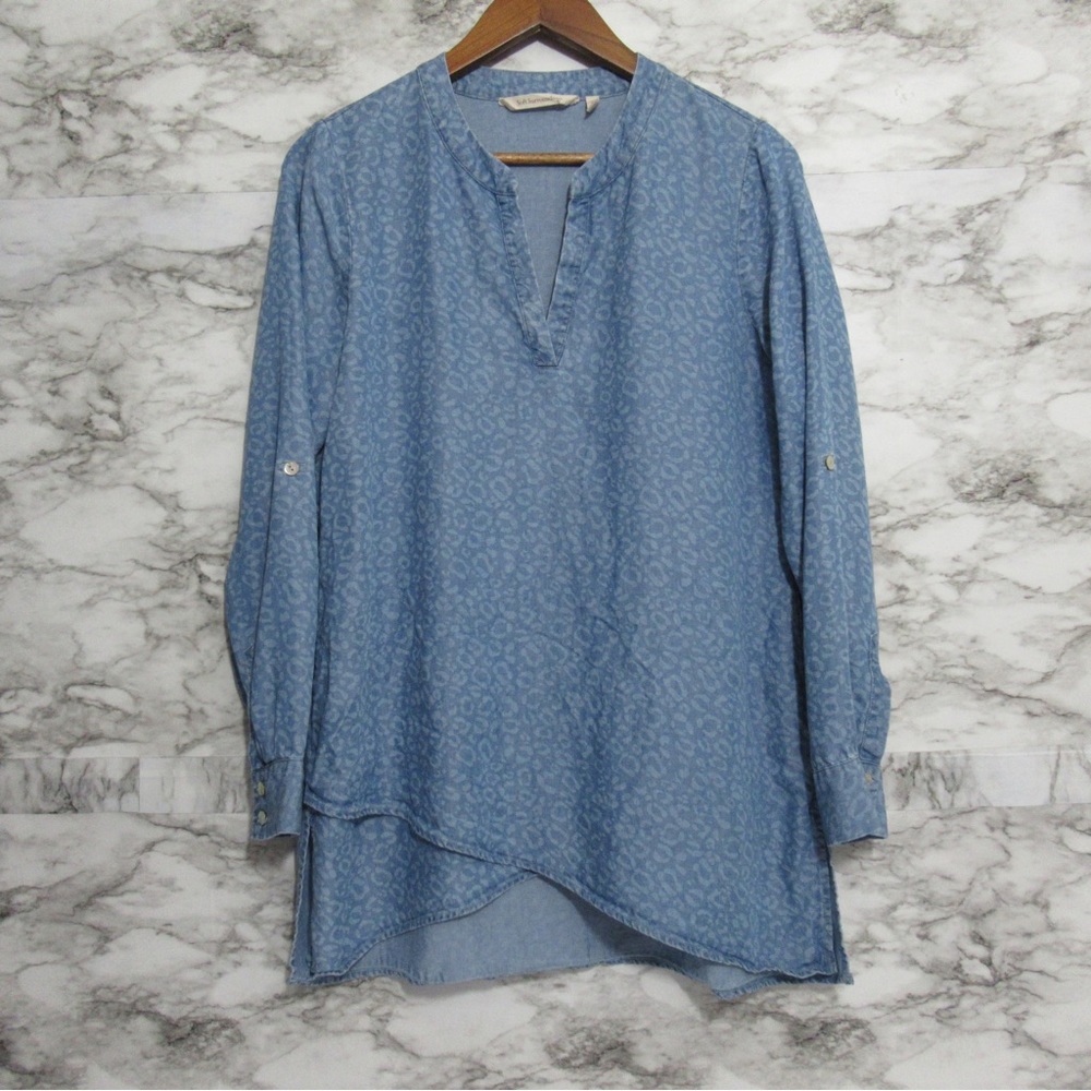 Soft Surroundings Chambray Leopard Print Pullover Tunic Top Size Small